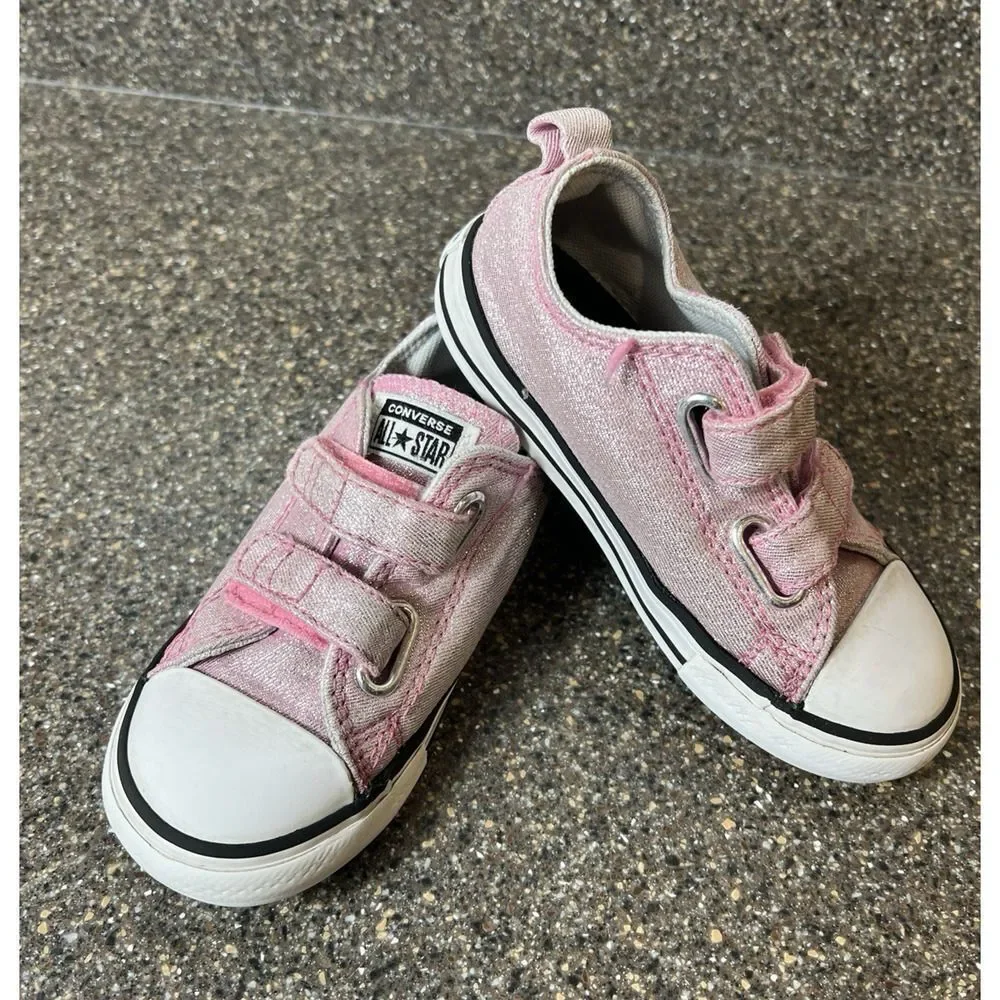Converse All Star Pink Glitter Canvas Sneaker Toddler Girls Sz 9 Low Top Snap On
